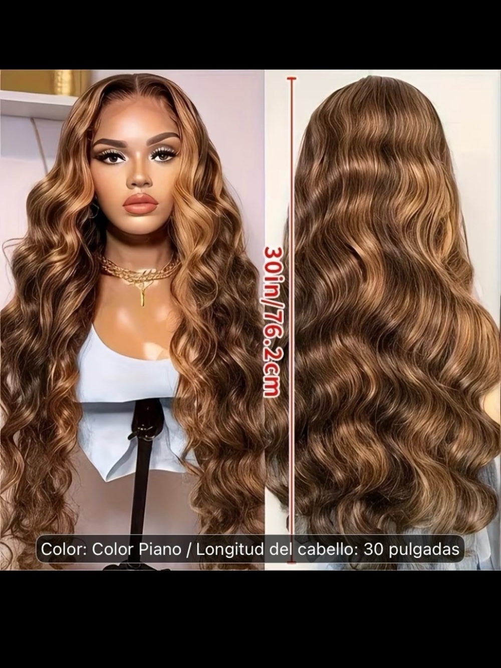 30in Wavy Lace Front Wig - Warm Brown Blend
